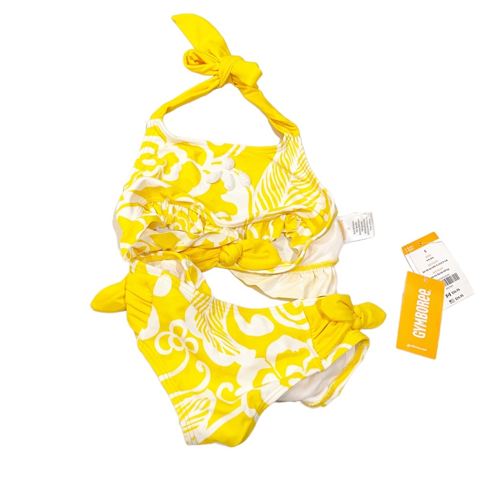 NWT Gymboree Bikini Top and Bottom Yellow and White Pattern Size 5